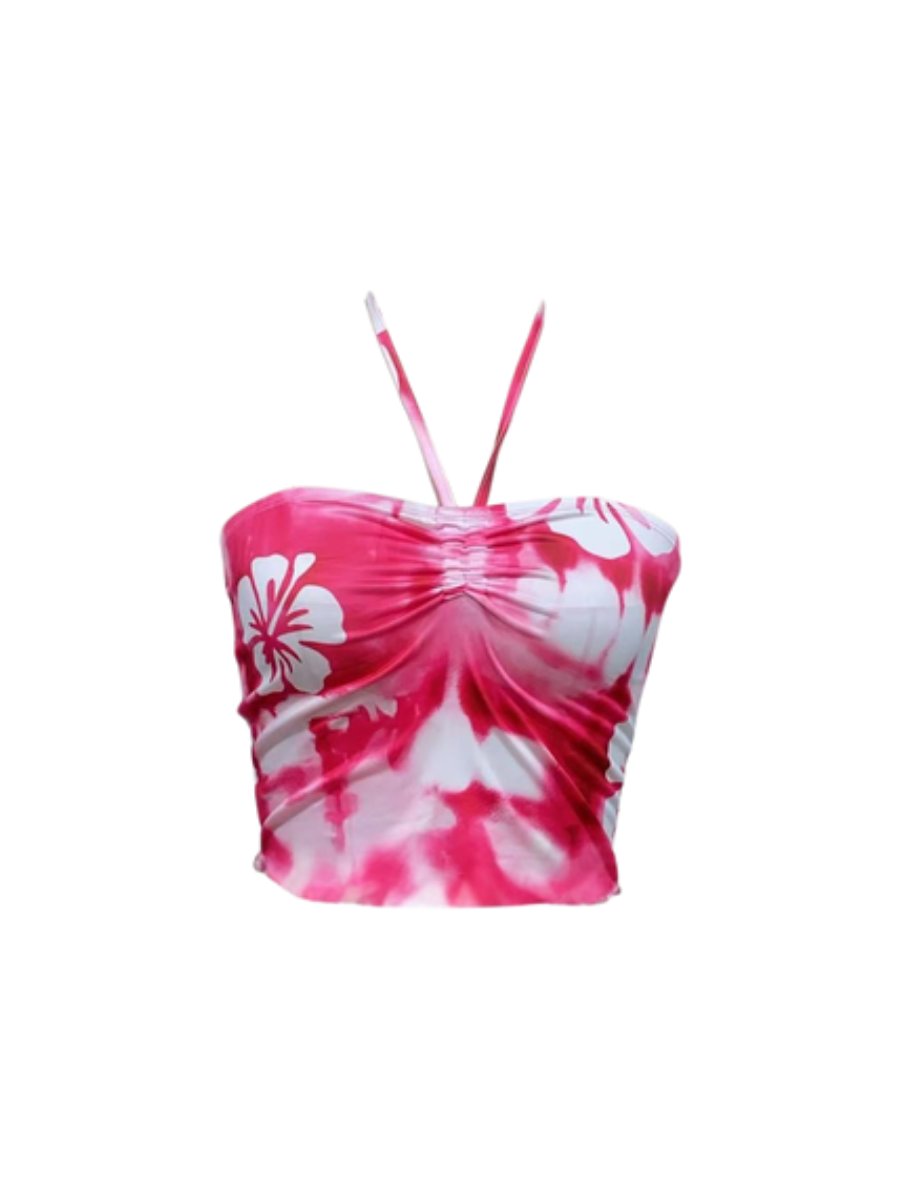 Cardydony Women's Tie Dye Halter Neck Crop Top – Floral Print Summer Top for Women