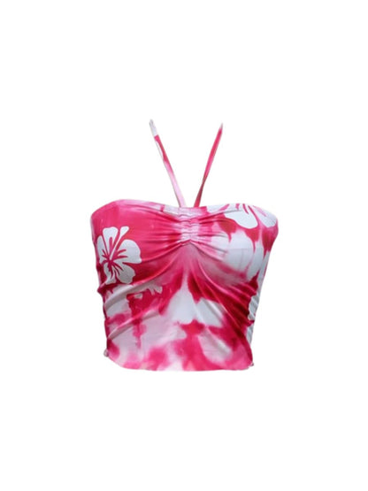 Cardydony Women's Tie Dye Halter Neck Crop Top – Floral Print Summer Top for Women