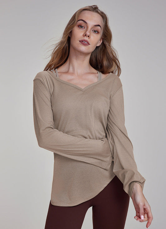 Cardydony Women's Women's Lightweight Yoga Top | V-Neck Long Sleeve Shirt for Training & Lounging