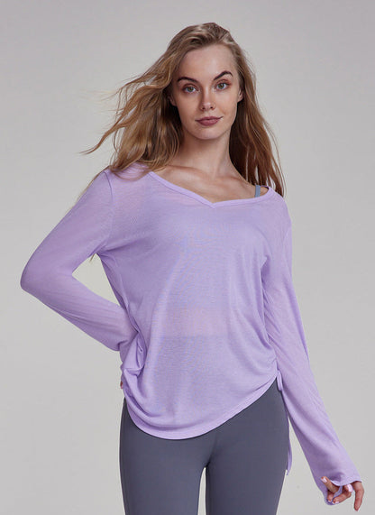 Cardydony Women's Women's Lightweight Yoga Top | V-Neck Long Sleeve Shirt for Training & Lounging