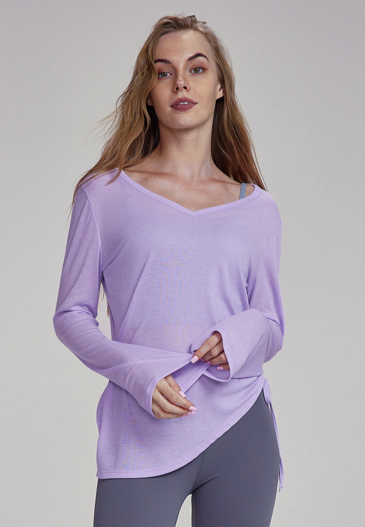 Cardydony Women's Women's Lightweight Yoga Top | V-Neck Long Sleeve Shirt for Training & Lounging