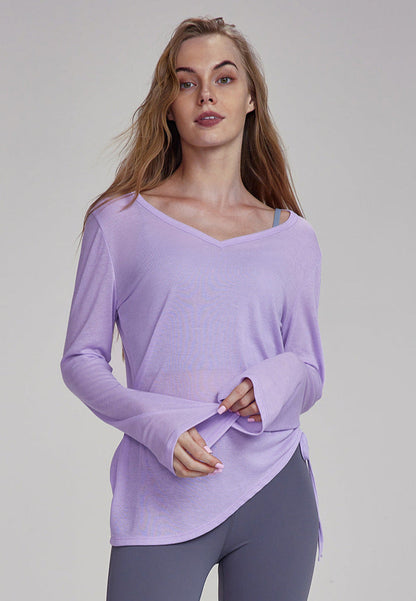Cardydony Women's Women's Lightweight Yoga Top | V-Neck Long Sleeve Shirt for Training & Lounging