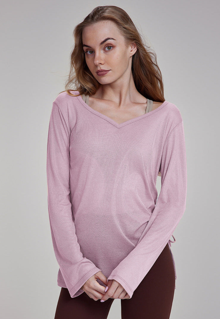 Cardydony Women's Women's Lightweight Yoga Top | V-Neck Long Sleeve Shirt for Training & Lounging
