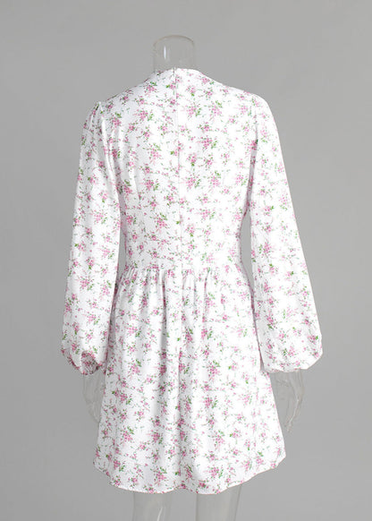 Cardydony Women's V-Neck Floral Mini Dress with Lantern Sleeves | Sweet White Dress for Summer Days