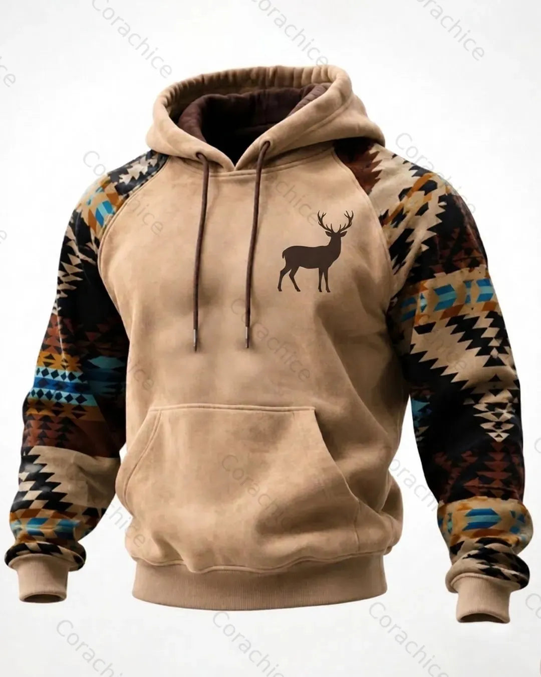 Cardydony Men's Retro Western-Style Aztec-Print Long-Sleeve Hoodie
