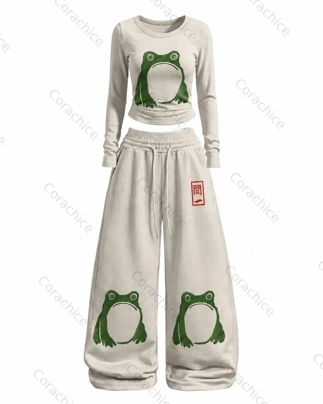 Cardydony Women's Japanese-Style Printed Casual T-Shirt and Pants Two-Piece