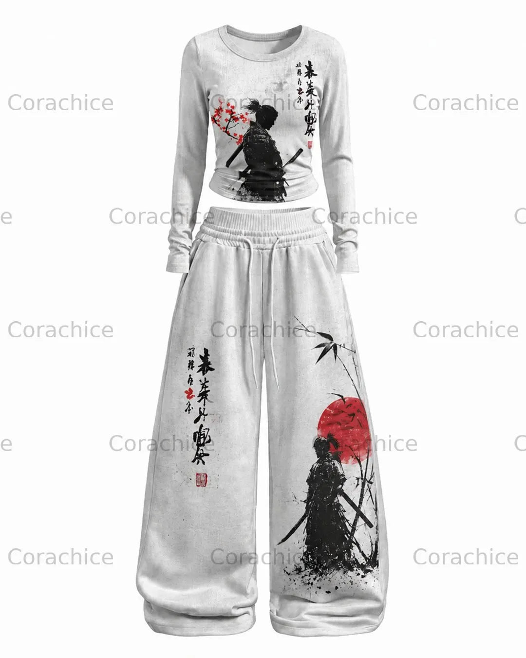 Cardydony Women's Japanese-Style Printed Casual T-Shirt and Pants Two-Piece