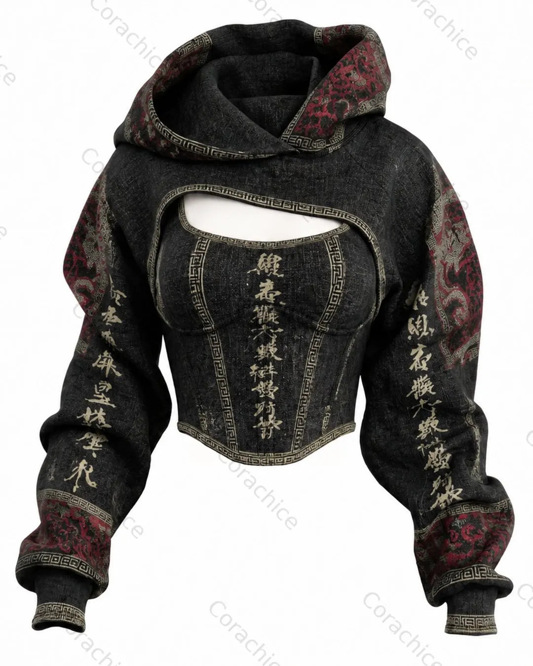 Cardydony Women's Japanese-Style Embroidered Fitted Tank Top & Hoodie