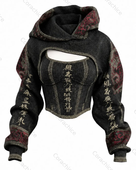 Cardydony Women's Japanese-Style Embroidered Fitted Tank Top & Hoodie