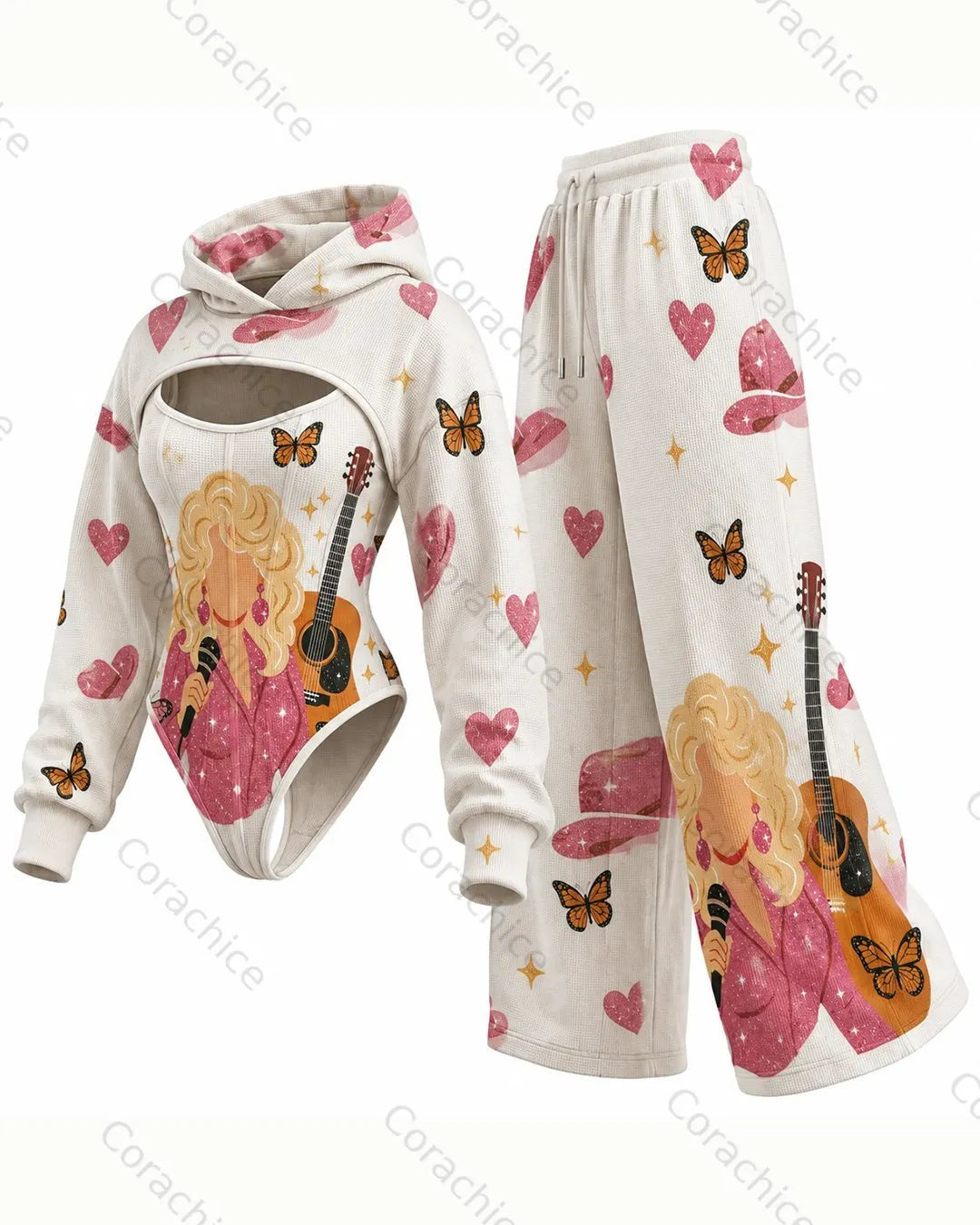 Cardydony Women's “Queen of Country Music” Dolly Character Print Commemorative Slim-Fit Hooded Jump