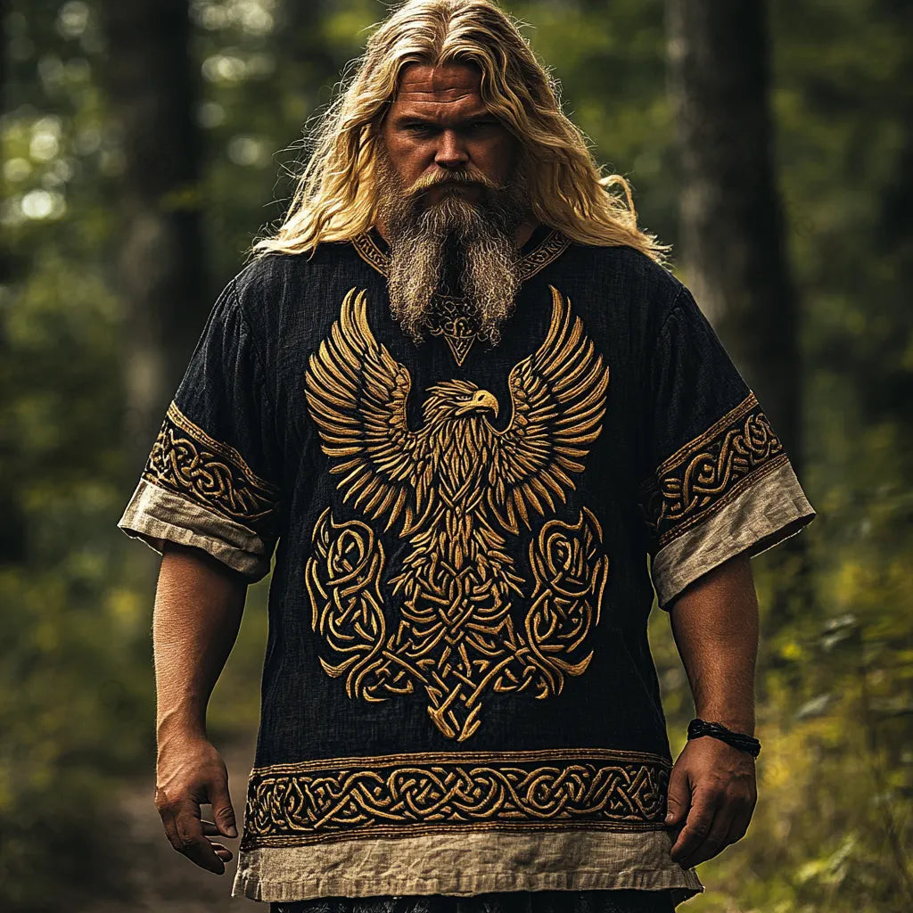 Cardydony Men's Viking Celtic Eagle Totem Round Neck Contrast Color Plus Size T-shirt dee3
