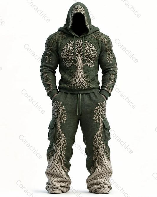 Cardydony Men's Viking Knot Print Hooded Sweatshirt and Pants Two-Piece