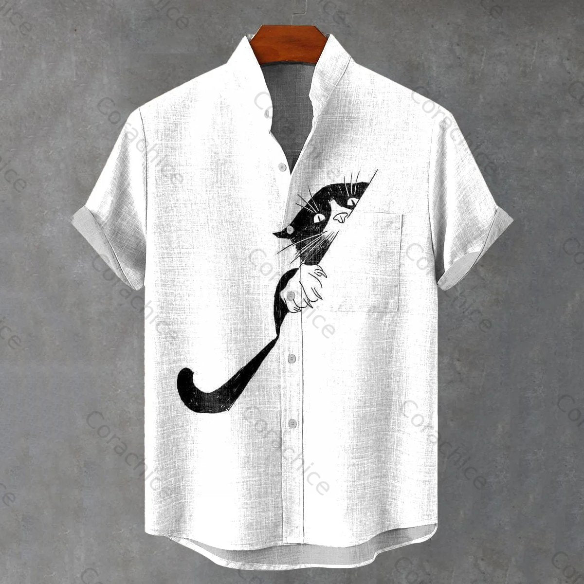 Cardydony Men's Black Cat Hiding Print Short Sleeve Shirt