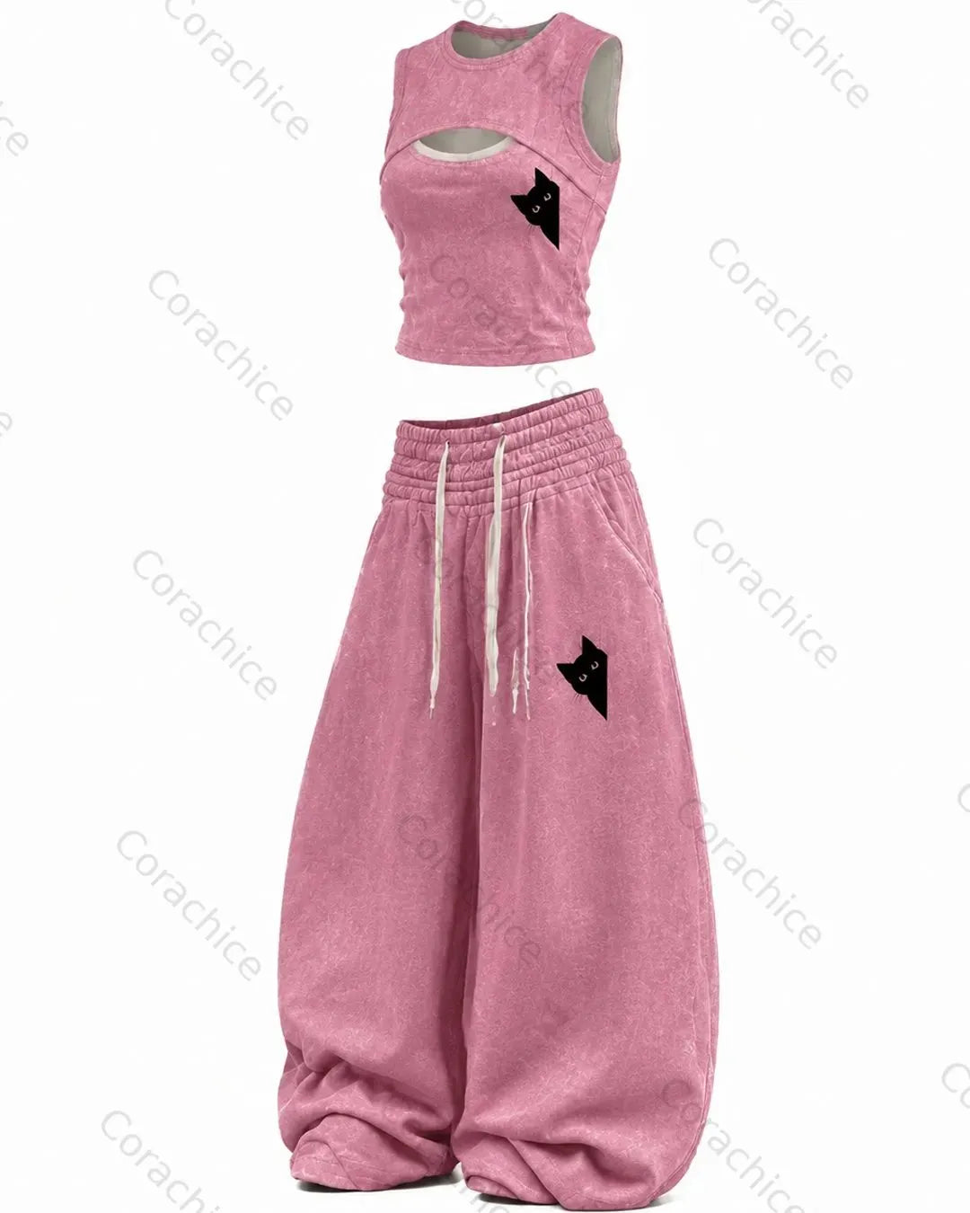 Cardydony Women's Japanese Retro Art Print Embroidered Top & Pants Two-Piece Set