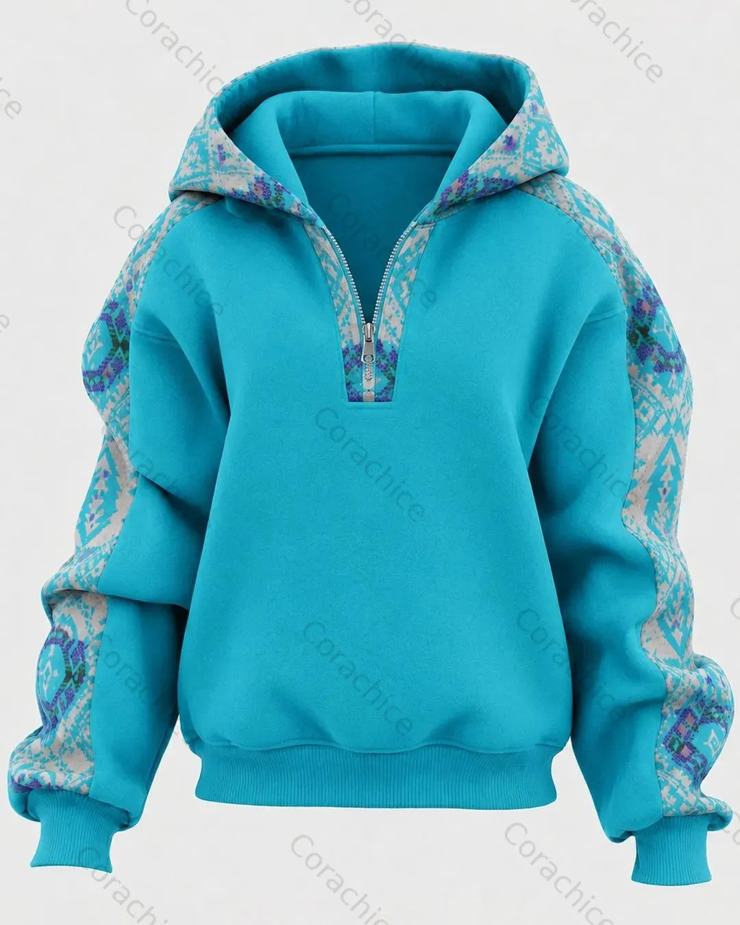 Cardydony Unisex Western-Style Ethnic-Print Casual Long-Sleeve Hooded Sweatshirt
