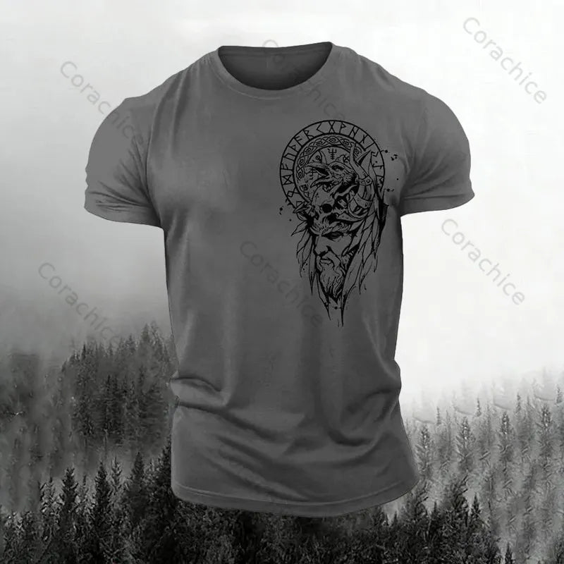 Cardydony Men's Retro Viking Rune Print Short-sleeved T-shirt