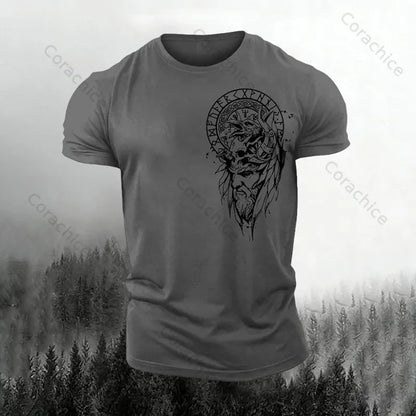 Cardydony Men's Retro Viking Rune Print Short-sleeved T-shirt