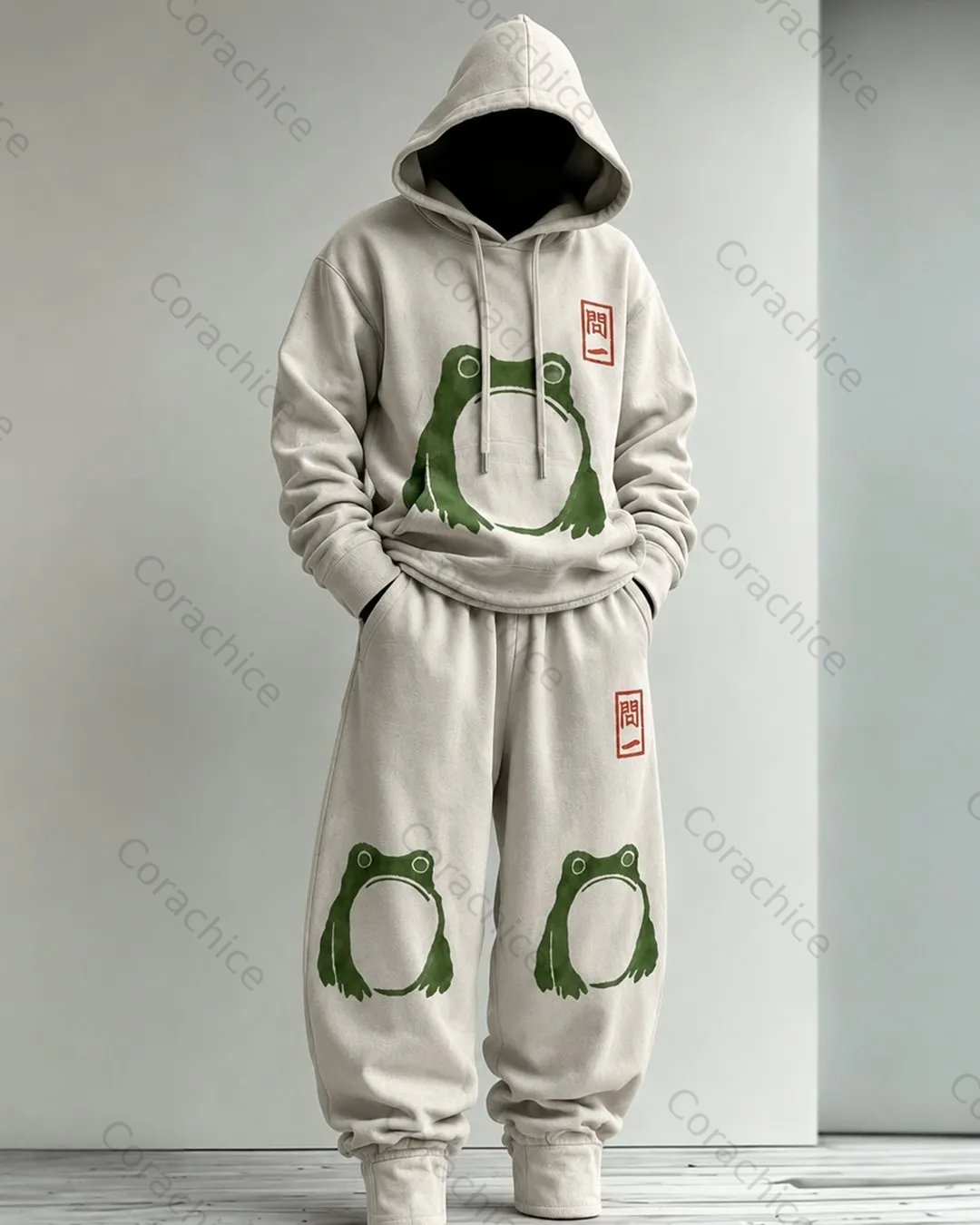 Cardydony Men's Fall and Spring Japanese-Style Printed Hooded & Pants Two-Piece