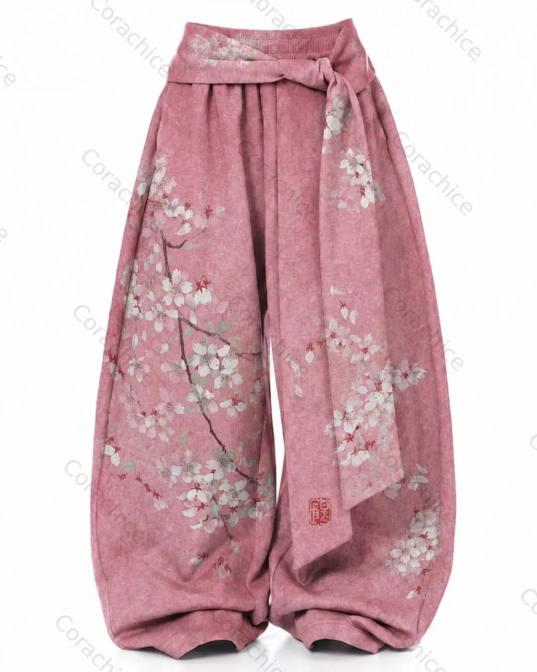 Cardydony Women's Loose-Fitting Japanese-Print Tie-Waist Sports Pants