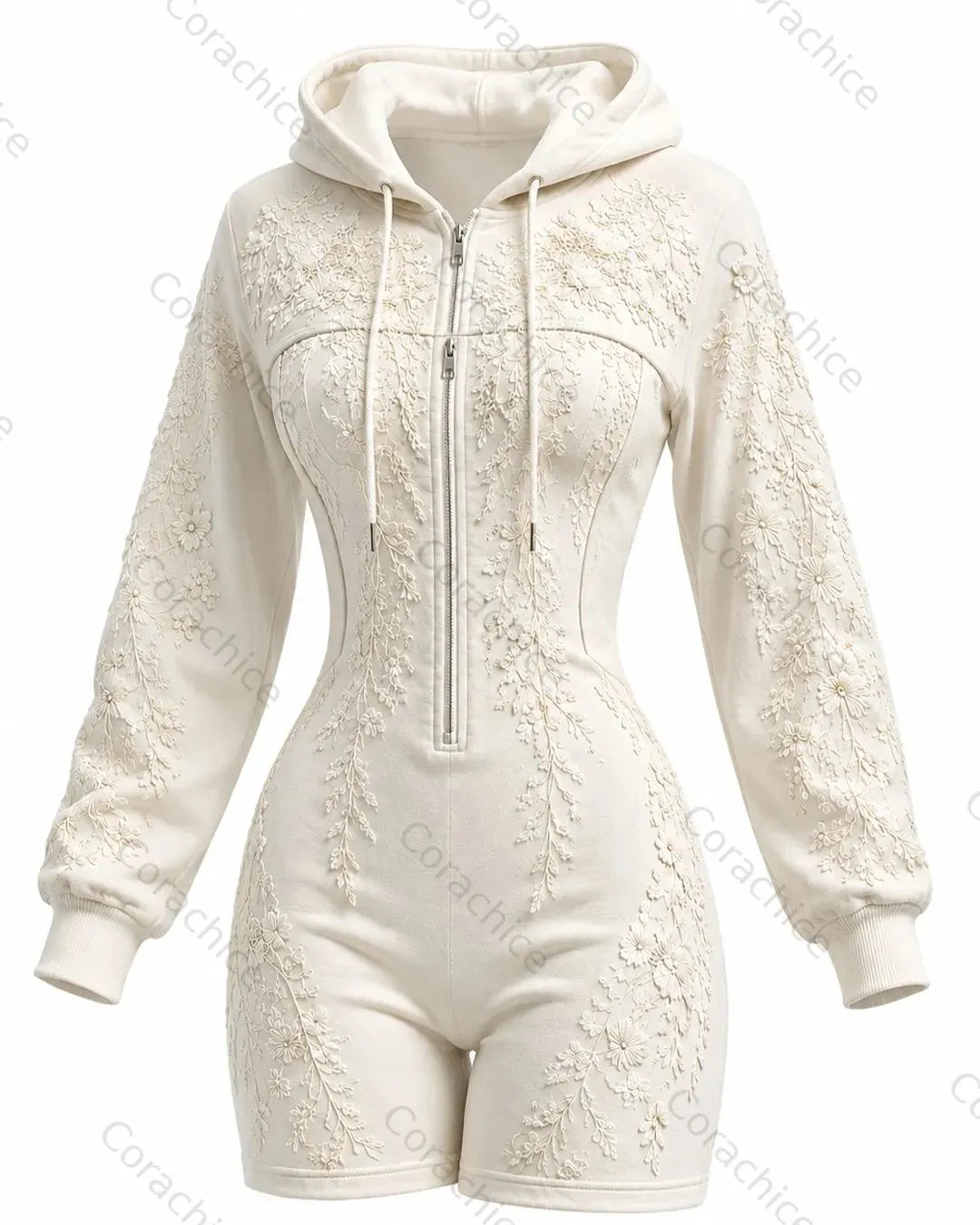 Cardydony Women's Japanese style white floral irregular cut two-piece bodysuit