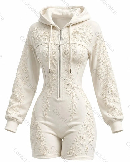 Cardydony Women's Japanese style white floral irregular cut two-piece bodysuit