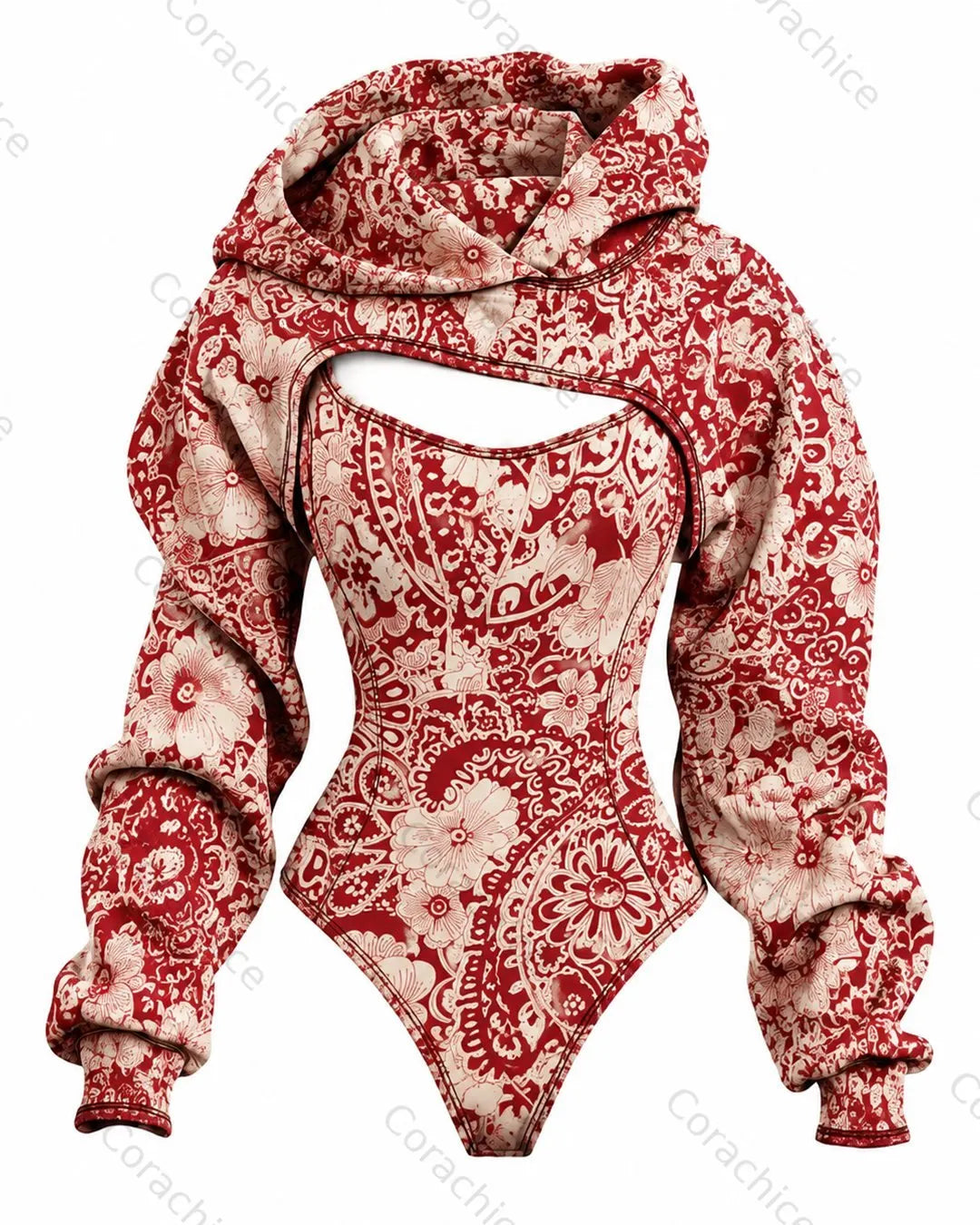 Cardydony Women's Fashionable Floral-Print Fitted Hooded Jumpsuit