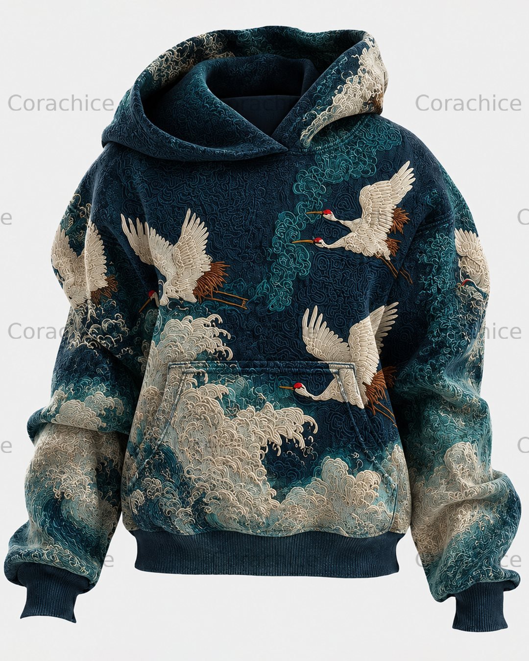 Cardydony Men's Japanese-Style Printed Casual Hooded Sweatshirt