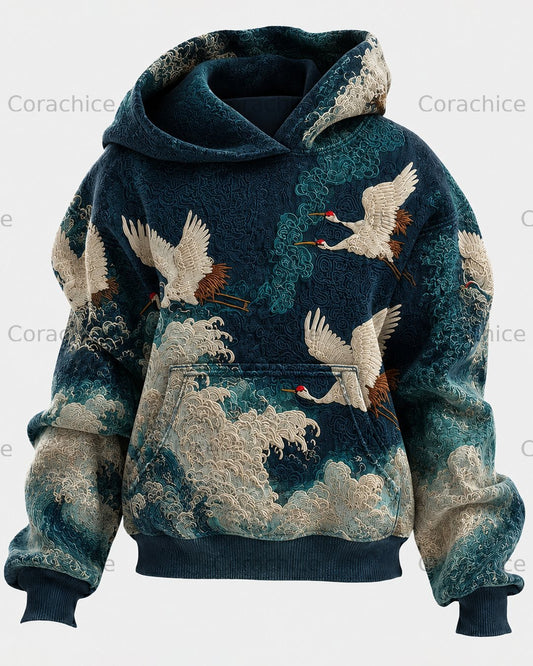 Cardydony Men's Japanese-Style Printed Casual Hooded Sweatshirt