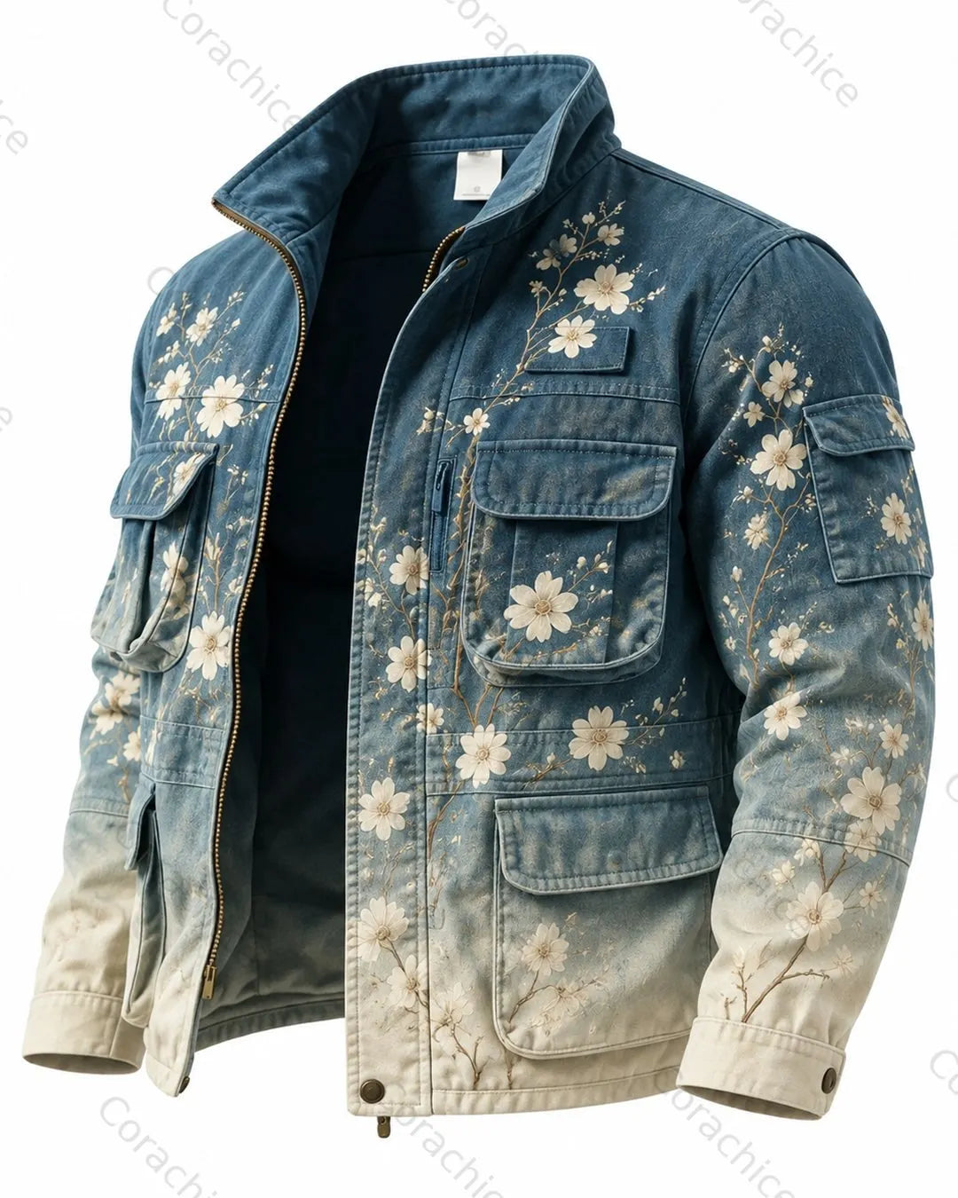 Cardydony Men's Fall Japanese-Style Printed Casual Hooded Jacket