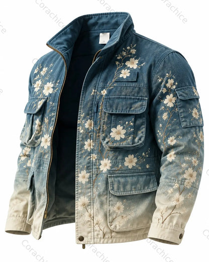 Cardydony Men's Fall Japanese-Style Printed Casual Hooded Jacket