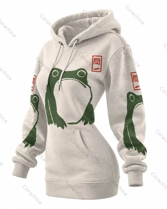 Cardydony Women's Fall and Spring Japanese-Style Printed Long-Sleeve Hooded Sweatshirt Dress