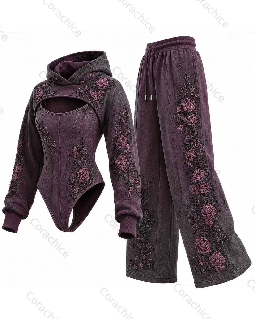 Cardydony Women's Halloween-themed printed irregular cut two-piece bodysuit & pants set