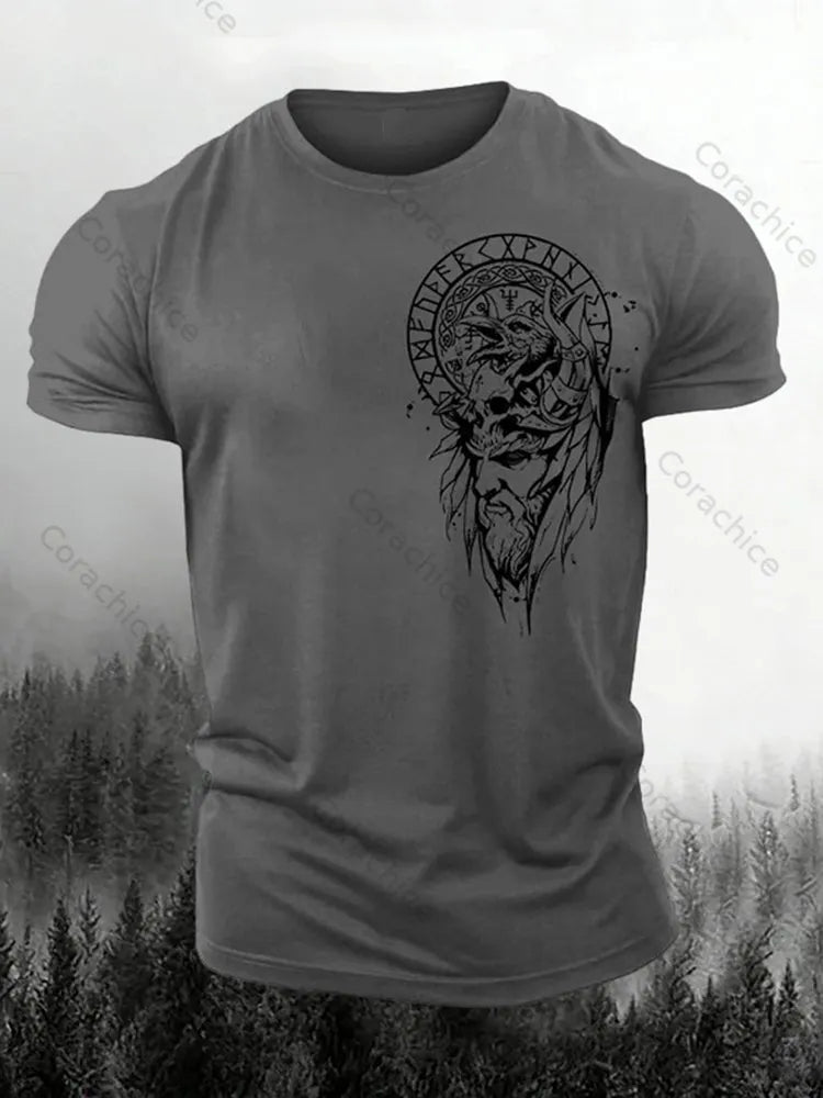 Cardydony Men's Retro Viking Rune Print Short-sleeved T-shirt