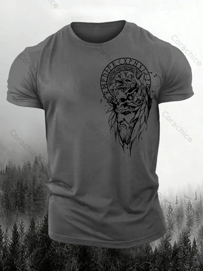 Cardydony Men's Retro Viking Rune Print Short-sleeved T-shirt