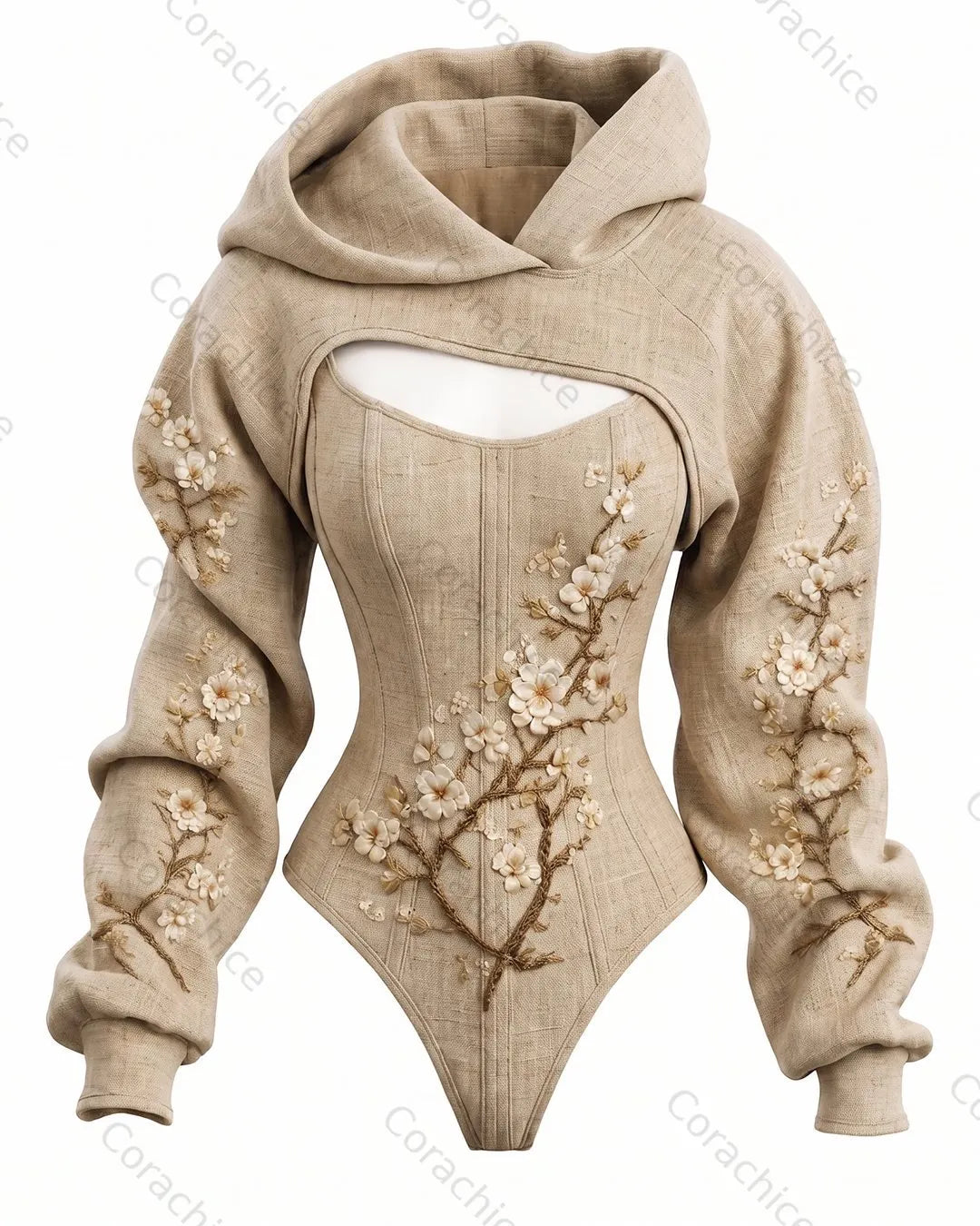 Cardydony Women's Japanese-Style Printed Fitted Hooded Jumpsuit