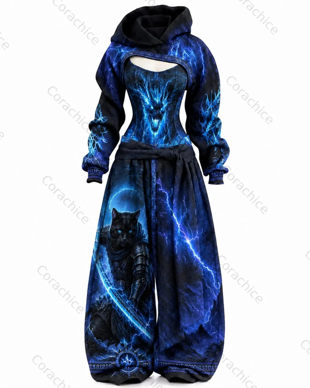 Cardydony Women's Japanese-Style Printed Long-Sleeve Fitted Jumpsuit & Pants Two-Piece