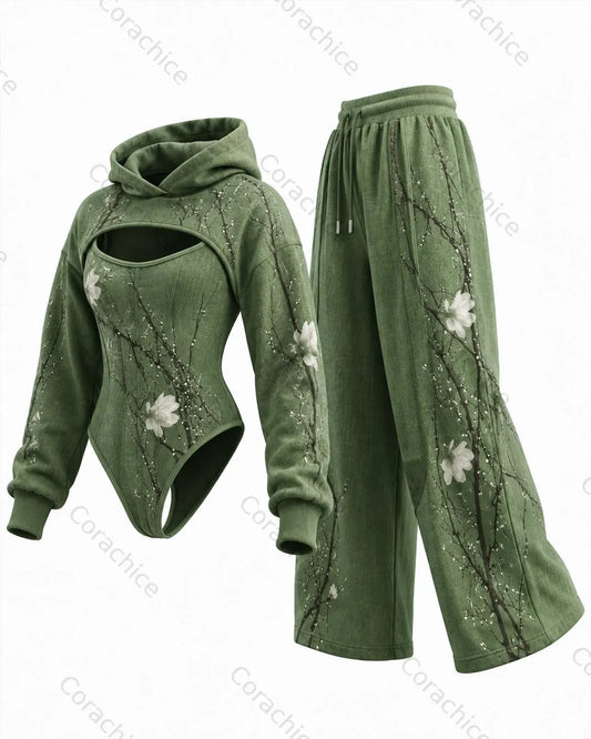 Cardydony Women's Japanese-style floral print irregular cut two-piece jumpsuit & pants