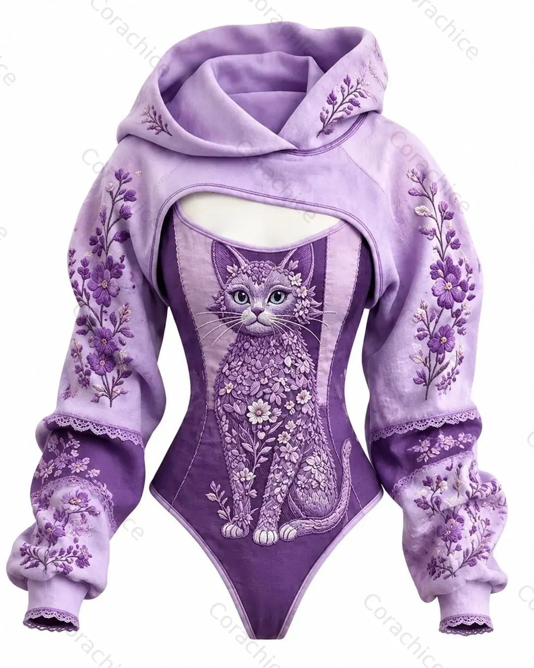 Cardydony Women's Boho-Style Floral Embroidered Fitted Hooded Jumpsuit