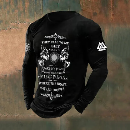 Cardydony Retro Viking Graphics Long-Sleeved T-Shirt