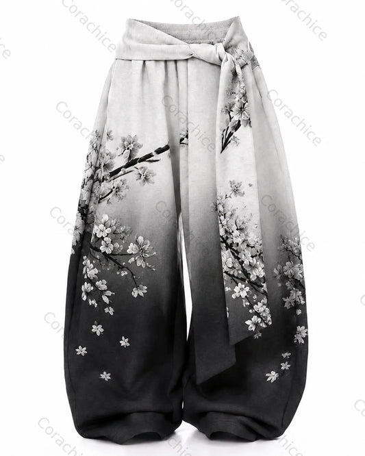 Cardydony Women's Loose-Fitting Japanese-Print Tie-Waist Sports Pants
