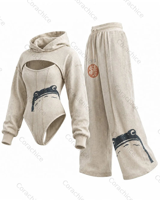 Cardydony Women's Retro Japanese Art Embroidery Irregular Cut Two-Piece Jumpsuit & Pants