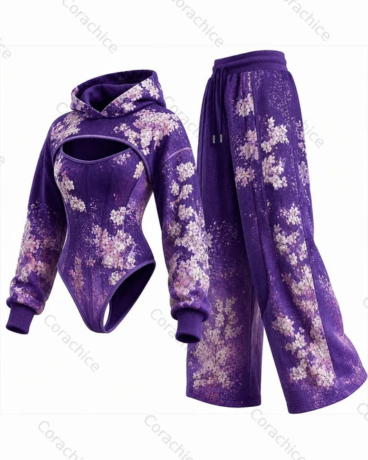 Cardydony Women's Japanese-style floral print gradient irregular cut two-piece jumpsuit & pants