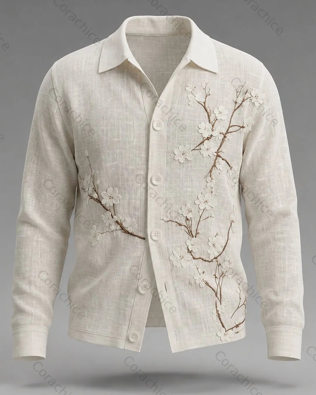 Cardydony Men's Casual Japanese-Style Printed Linen Shirt