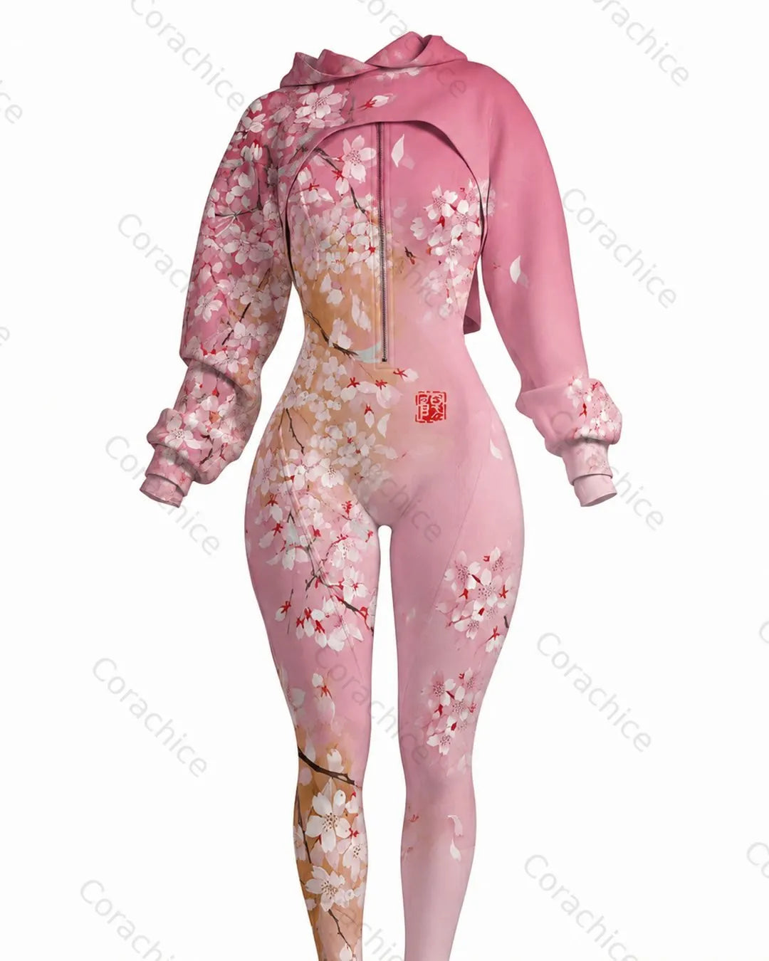Cardydony Women's Japanese-Style Printed Fitted Cyber Jumpsuit