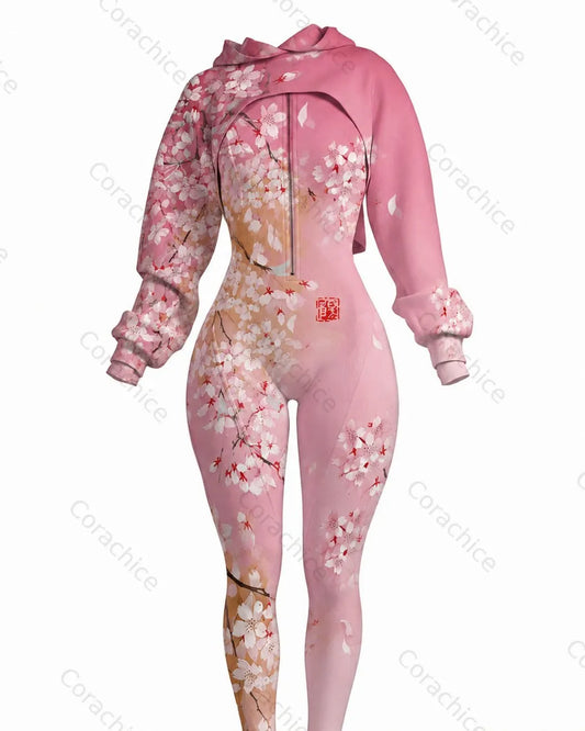 Cardydony Women's Japanese-Style Printed Fitted Cyber Jumpsuit