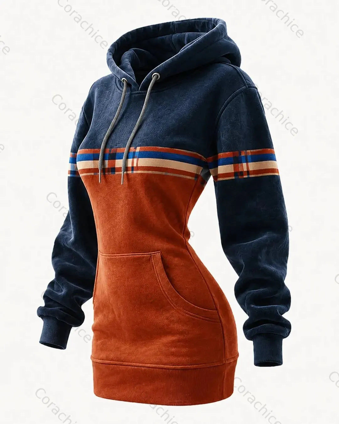 Cardydony Women's Western-Style Aztec-Print Hooded Sweatshirt Dress