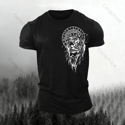 Cardydony Men's Retro Viking Rune Print Short-sleeved T-shirt