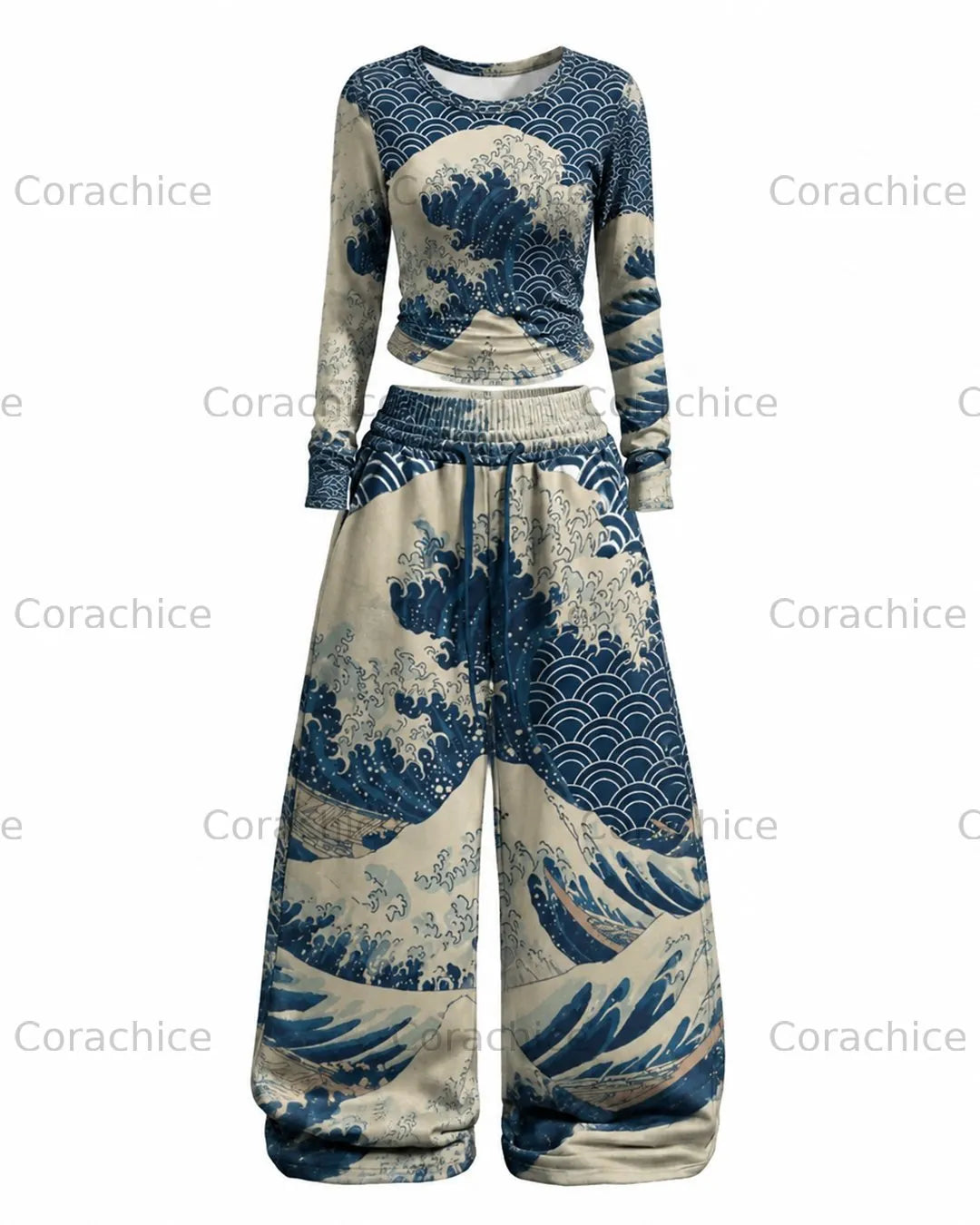 Cardydony Women's Japanese-Style Printed Casual T-Shirt and Pants Two-Piece