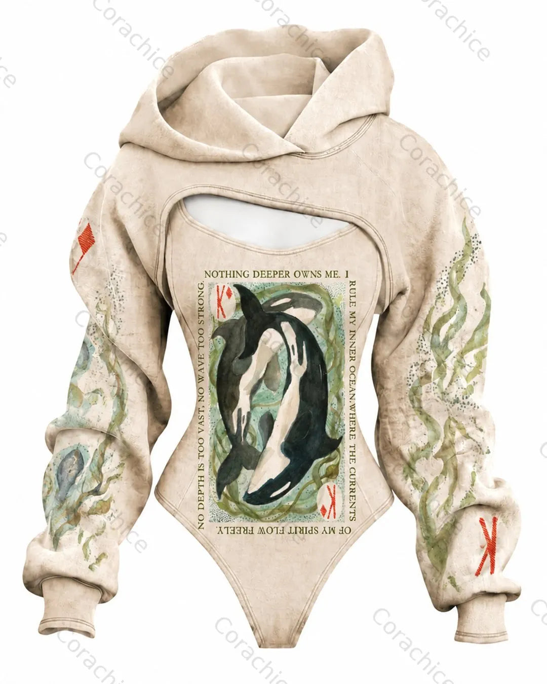 Cardydony Women's Fall/Spring Vintage Print Fitted Hooded Jumpsuit