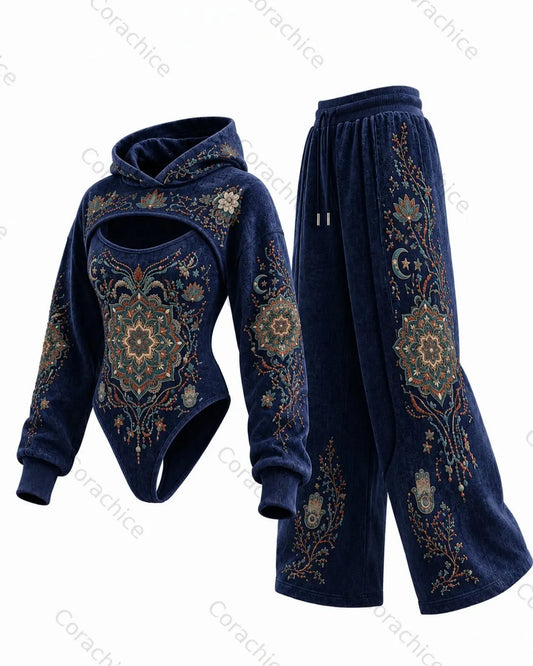 Cardydony Women's Japanese Retro Art Print Irregular Cut Two-Piece Jumpsuit & Pants